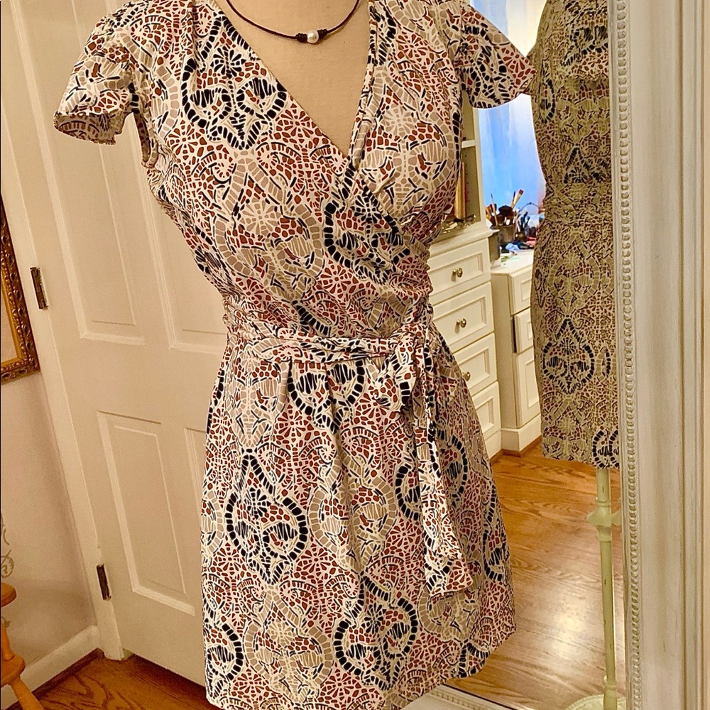 Tahari wrap knit flutter sleeve dress